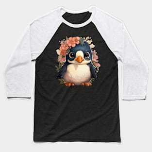 Penguin colorful Flower Illustration Baseball T-Shirt